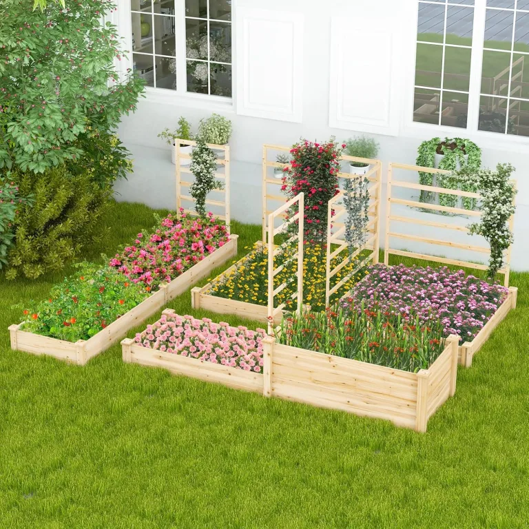 GOPLUS Blumenkasten mit Rankgitter, Hochbeet mit Spalier, Pflanzkasten mit offenem Boden, Gartenspalier aus Tannenholz, Kräuterbeet Gartenbeet für Hof, Terrasse (223 x 64 x 134 cm) – Bild 8