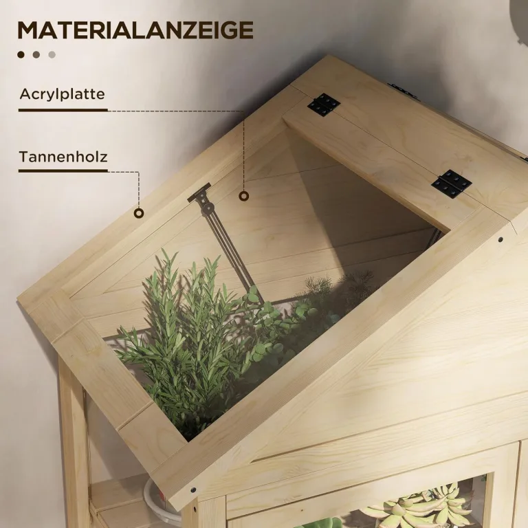Outsunny Frühbeet aus Holz Abschließbar Gewächshaus Treibhaus mit 4 Ebenen, Dachfenster, Frühbeetkasten mit Doppeltür, für Garten, Balkon, Natur, 100 x 56,5 x 178 cm – Bild 6