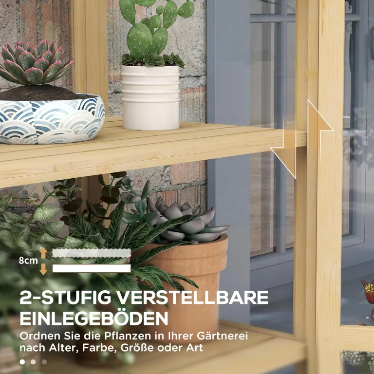 Outsunny Frühbeet aus Holz Abschließbar Gewächshaus Treibhaus mit 4 Ebenen, Dachfenster, Frühbeetkasten mit Doppeltür, für Garten, Balkon, Natur, 100 x 56,5 x 178 cm – Bild 4