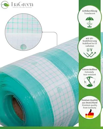 EraGreen Gitterfolie 1,5m x 10m - 280g/m² reißfeste Gewächshaus Folie mit Nagelrand, hoch UV-Stabil Gartenfolie für Tomatenhaus und Frühbeet, Gewebefolie – Bild 9
