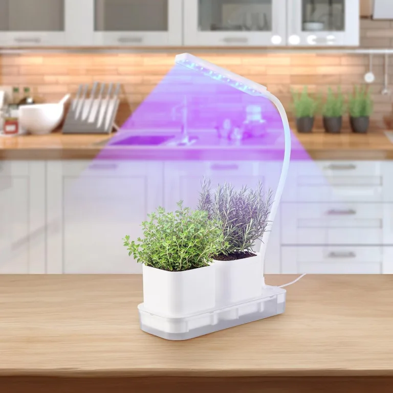 PEARL Anzuchtkasten mit Licht: Mini-Gewächs- & Anzucht-Station, 2 Töpfe, Wachstums-LEDs & Wassertank (Pflanzlicht, Aufzuchtstation, LED Beleuchtung) – Bild 6