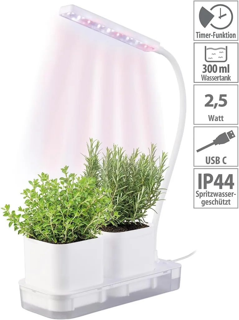PEARL Anzuchtkasten mit Licht: Mini-Gewächs- & Anzucht-Station, 2 Töpfe, Wachstums-LEDs & Wassertank (Pflanzlicht, Aufzuchtstation, LED Beleuchtung) – Bild 3