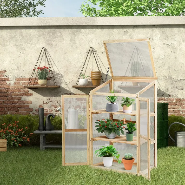 GOPLUS Frühbeet, Frühbeetkasten mit Abdeckung, Gewächshaus aus Tannenholz & Polycarbonat, Hochbeet Treibhaus für Garten & Balkon, 60 x 45 x 100 cm – Bild 7