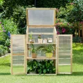 GOPLUS Frühbeet, Frühbeetkasten mit Abdeckung, Gewächshaus aus Tannenholz & Polycarbonat, Hochbeet Treibhaus für Garten & Balkon, 60 x 45 x 100 cm - Thumbnail 2