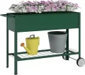 Outsunny Hochbeet mit Rädern, Regal Kräuterbeet Pflanzenbeet Metall für Garten, Balkon Grün 109 x 44 x 80 cm - Thumbnail 1