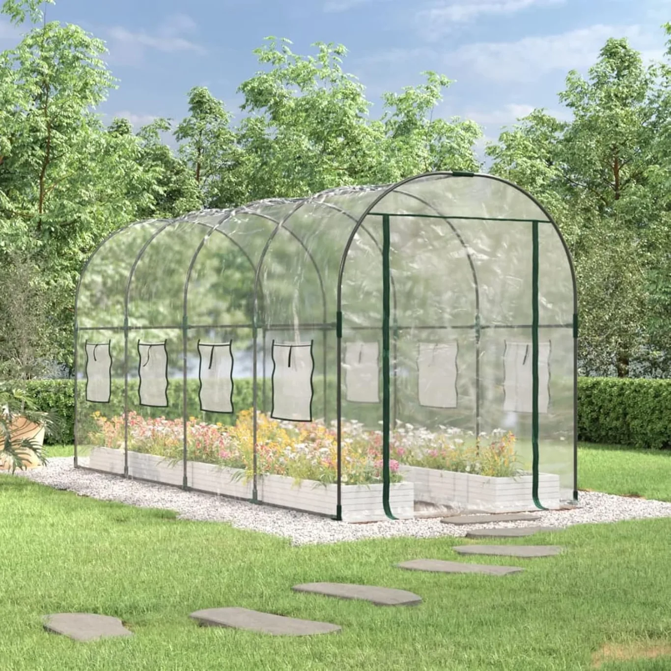 Gecheer Gewächshaus Foliengewächshaus Tomatenhaus Transparent 160x400x190 cm PVC & Stahl - Bild 1