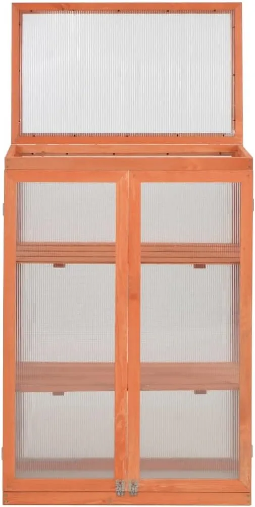 Gewächshaus Holz 75x47x109 cm GewäChshaus Klein Frostschutz Pflanzen Winterschutz FrostwäChter GewäChshaus Winterfest GeräTehaus Tomatenhaus mit 2 Regale&Türen, Klappdeckel – Bild 2