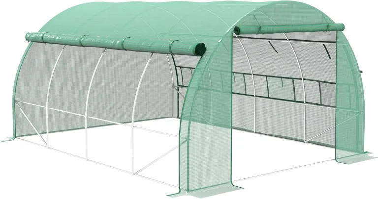 Outsunny Foliengewächshaus Polytunnel 4 x 3 x 2 m begehbares Gewächshaus mit aufrollbar Abdeckungen Folientunnel Treibhaus UV-Schutz Stahlrohr Grün – Bild 1
