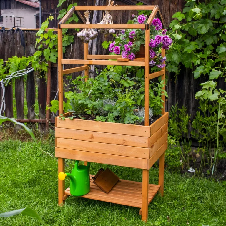 dobar® Rankturm-Aufsatz für Tomaten und Erdbeeren mit Ablage - Rankturm Holz für Hochbeet Kubus 2.0-74 x 54 x 89 cm - Braun – Bild 2
