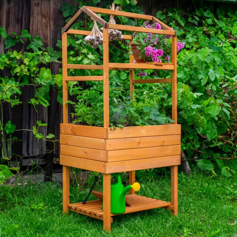 dobar® Rankturm-Aufsatz für Tomaten und Erdbeeren mit Ablage - Rankturm Holz für Hochbeet Kubus 2.0-74 x 54 x 89 cm - Braun – Bild 6