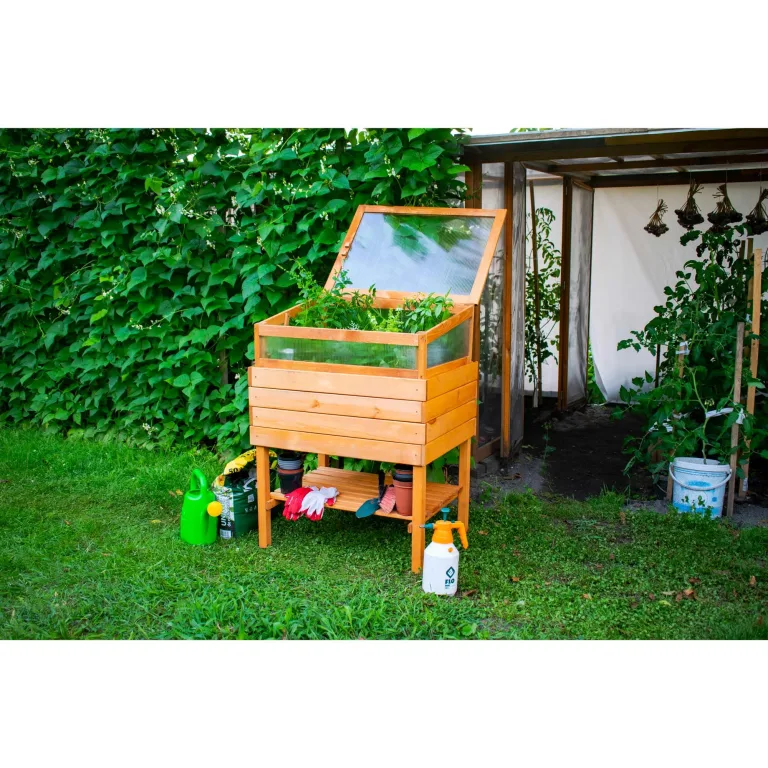 dobar® Hochbeet Kubus 2.0 inkl. Pflanzfolie und Ablage - Hochbeet für Garten aus Holz - 78 x 58 x 78 cm - Braun – Bild 2