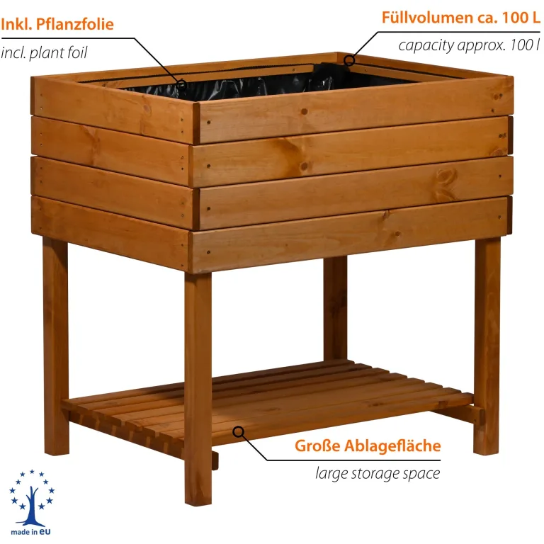 dobar® Hochbeet Kubus 2.0 inkl. Pflanzfolie und Ablage - Hochbeet für Garten aus Holz - 78 x 58 x 78 cm - Braun – Bild 4