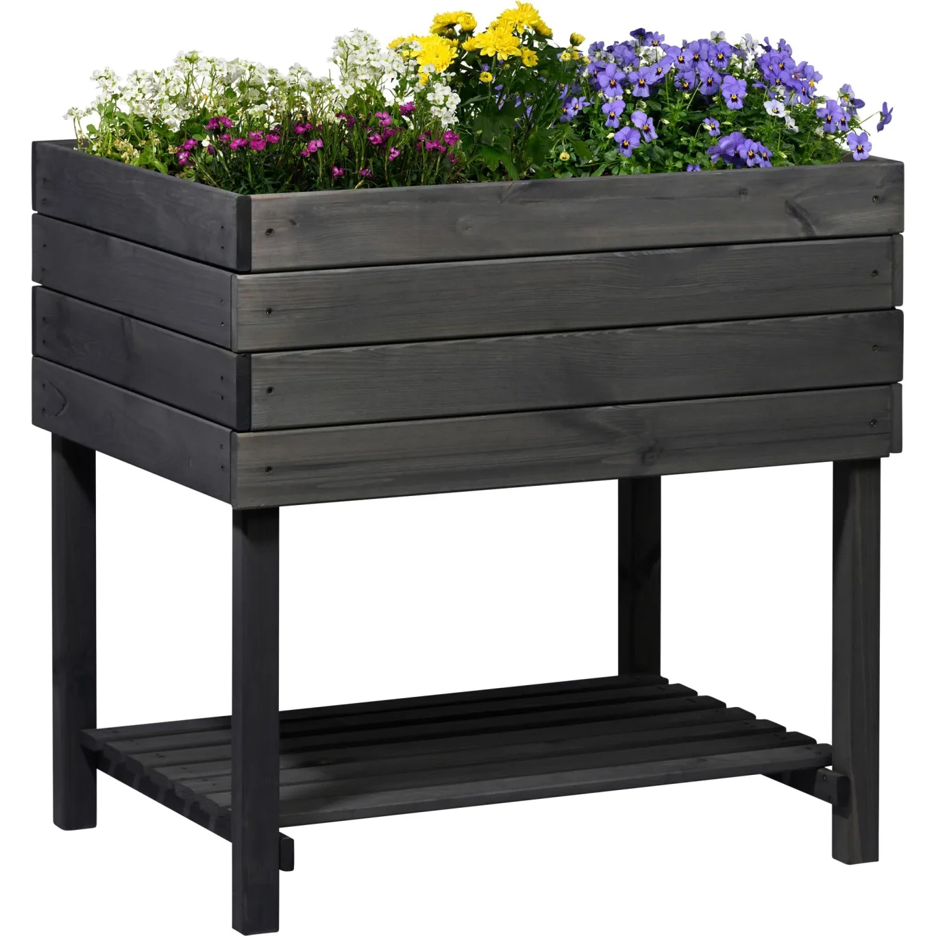 dobar® Hochbeet Kubus 2.0 inkl. Pflanzfolie und Ablage - Hochbeet für Garten aus Holz - 78 x 58 x 78 cm - Anthrazit - Bild 1
