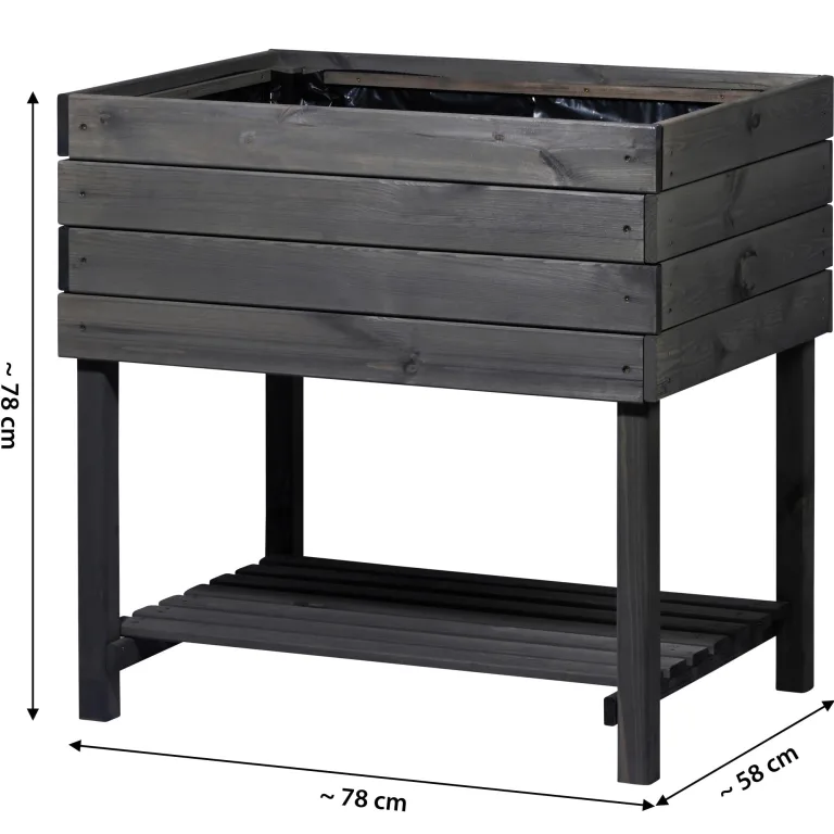 dobar® Hochbeet Kubus 2.0 inkl. Pflanzfolie und Ablage - Hochbeet für Garten aus Holz - 78 x 58 x 78 cm - Anthrazit – Bild 2