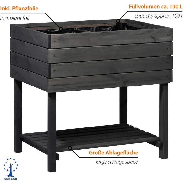 dobar® Hochbeet Kubus 2.0 inkl. Pflanzfolie und Ablage - Hochbeet für Garten aus Holz - 78 x 58 x 78 cm - Anthrazit – Bild 3