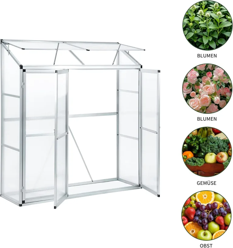 Anlehngewächshaus Tomaten Gewächshaus 180x52x190cm Aluminium Beistell-Gewächshaus, Treibhaus Gartenhaus Frühbeet Ohne Rückwand, Gewächshaus Winterfest Klein, Minigewächshaus, Silber – Bild 3