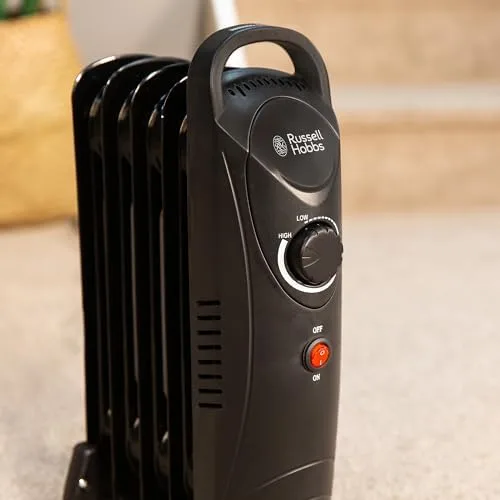 Russell Hobbs RHOFR3001, 650 W, ölgefüllte, tragbare Elektroheizung, 5 Lamellen, schwarz, einstellbarer Thermostat, Sicherheitsabschaltung, 10 m², Raumgröße – Bild 7