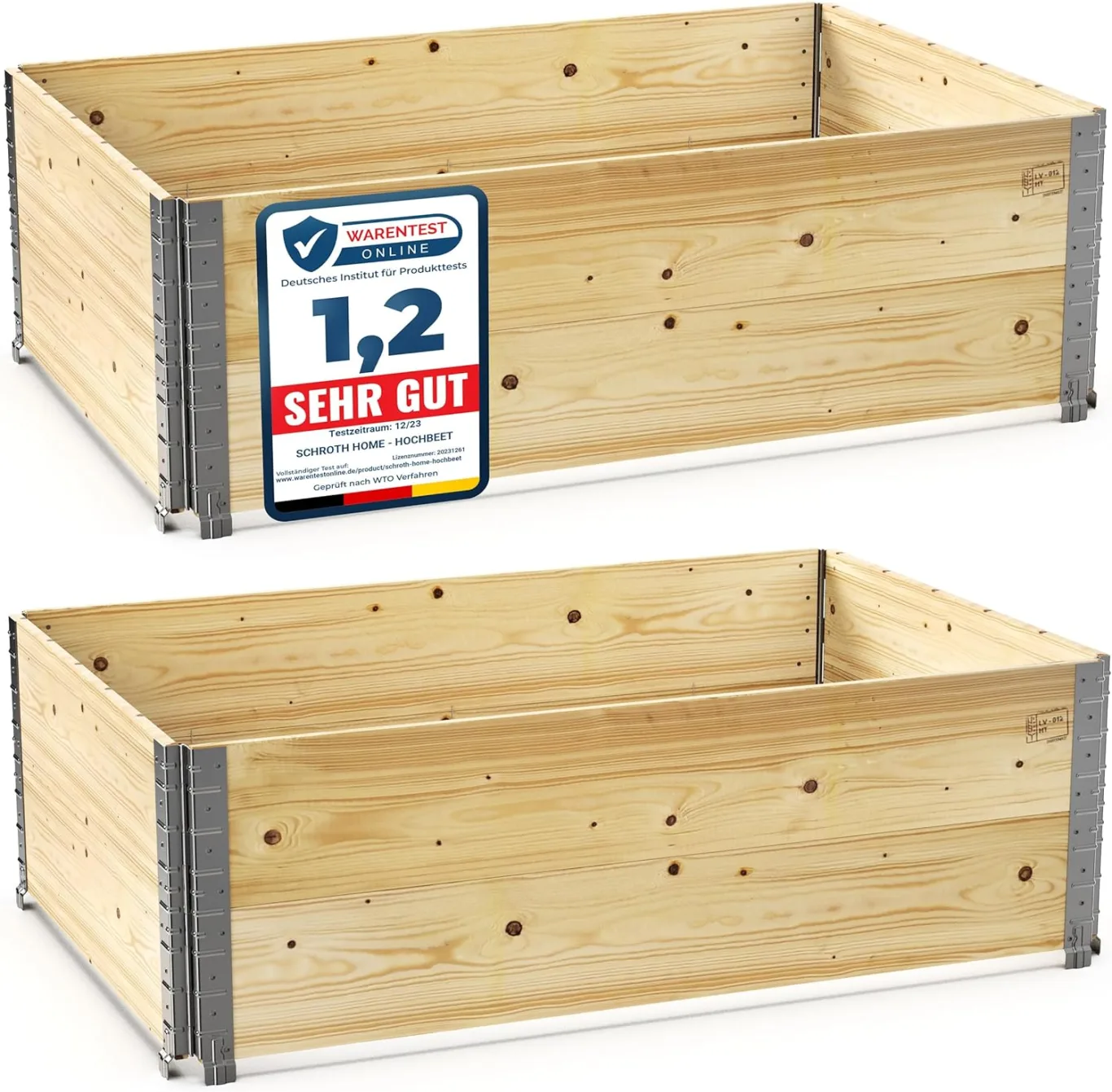 Schroth Home Hochbeet 120x80x40cm groß - rechteckig - Palettenrahmen aus Holz - Hochbeet für Garten - faltbar - steckbar & stapelbar - Aussenbereich (2X Hochbeetrahmen 120x80x40) - Bild 1