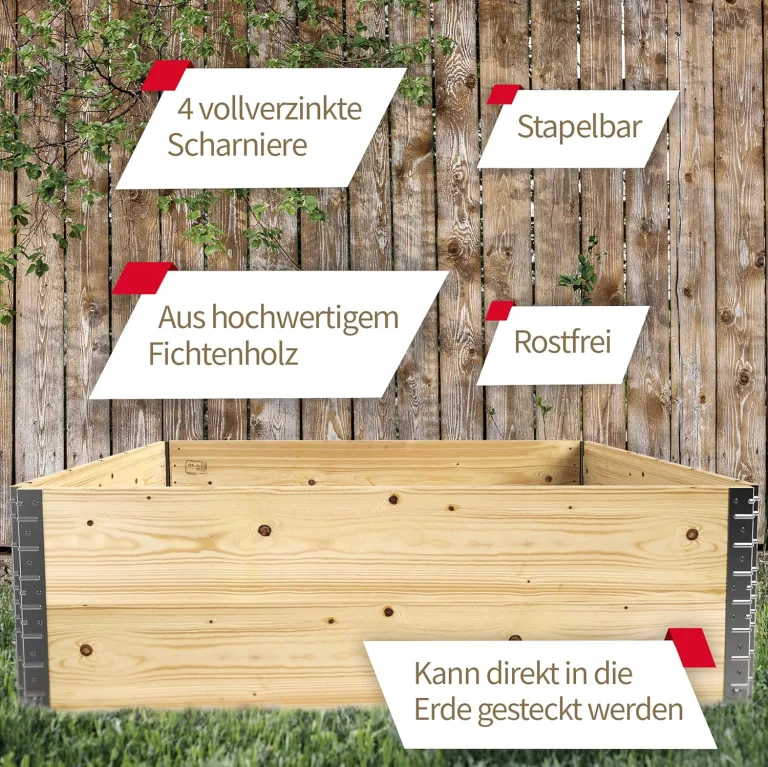 Schroth Home Hochbeet 120x80x40cm groß - rechteckig - Palettenrahmen aus Holz - Hochbeet für Garten - faltbar - steckbar & stapelbar - Aussenbereich (2X Hochbeetrahmen 120x80x40) – Bild 4