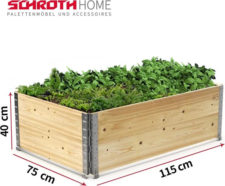 Schroth Home Hochbeet 120x80x40cm groß - rechteckig - Palettenrahmen aus Holz - Hochbeet für Garten - faltbar - steckbar & stapelbar - Aussenbereich (2X Hochbeetrahmen 120x80x40) – Bild 3