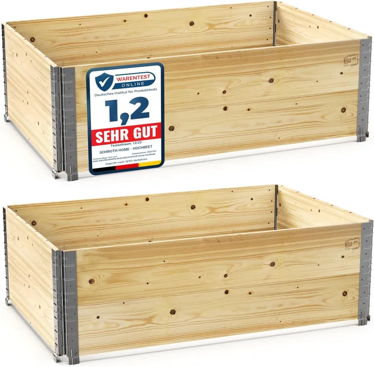 Schroth Home Hochbeet 120x80x40cm groß - rechteckig - Palettenrahmen aus Holz - Hochbeet für Garten - faltbar - steckbar & stapelbar - Aussenbereich (2X Hochbeetrahmen 120x80x40) – Bild 1