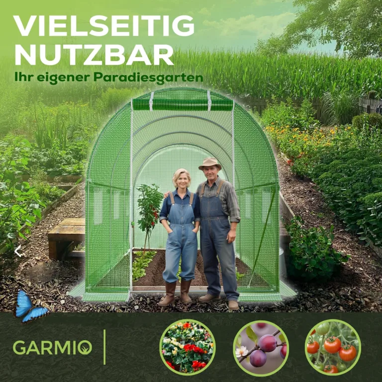 Folien-Gewächshaus Cicata Tomatengewächshaus Winterfest, Folientunnel für Aufzucht, 3x2x2 m groß, grün, 6 Fenster, Insektennetz, Rund, Mehrweg, Gitternetzfolie – Bild 5