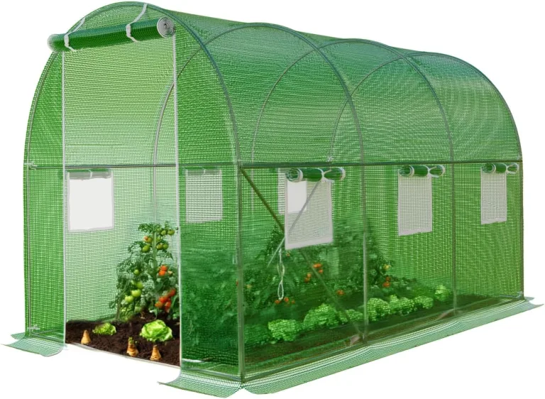 Folien-Gewächshaus Cicata Tomatengewächshaus Winterfest, Folientunnel für Aufzucht, 3x2x2 m groß, grün, 6 Fenster, Insektennetz, Rund, Mehrweg, Gitternetzfolie – Bild 8