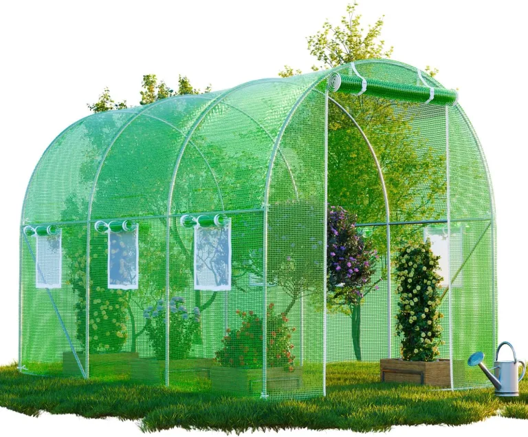 Folien-Gewächshaus Cicata Tomatengewächshaus Winterfest, Folientunnel für Aufzucht, 3x2x2 m groß, grün, 6 Fenster, Insektennetz, Rund, Mehrweg, Gitternetzfolie – Bild 1