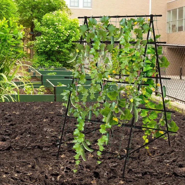 GOPLUS Gurken Rankhilfe, Rankgitter mit verstellbarer A-Form & Würfel-Form, Pflanzenspalier Metall mit Ranknetz & Clips, Gartenspalier Gurkenspalier Pflanzenstütze für Kletterpflanzen, Tomaten & Rosen – Bild 9