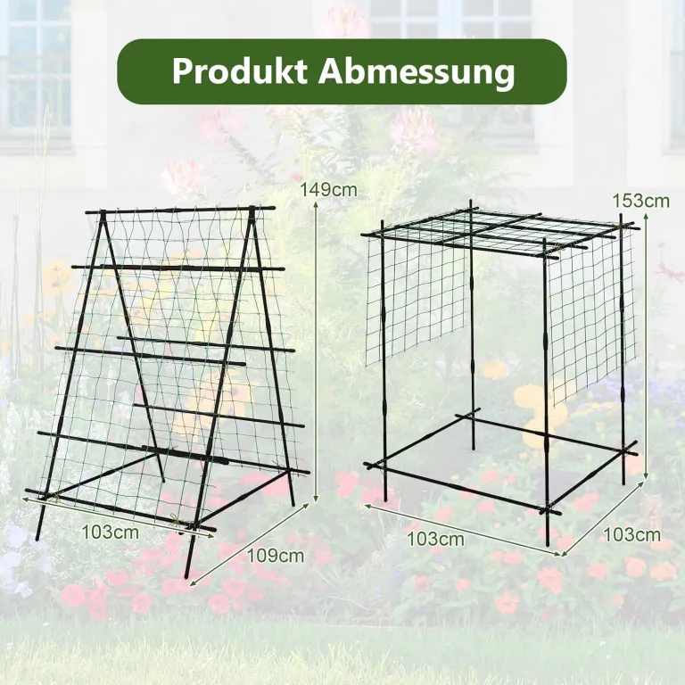 GOPLUS Gurken Rankhilfe, Rankgitter mit verstellbarer A-Form & Würfel-Form, Pflanzenspalier Metall mit Ranknetz & Clips, Gartenspalier Gurkenspalier Pflanzenstütze für Kletterpflanzen, Tomaten & Rosen – Bild 4