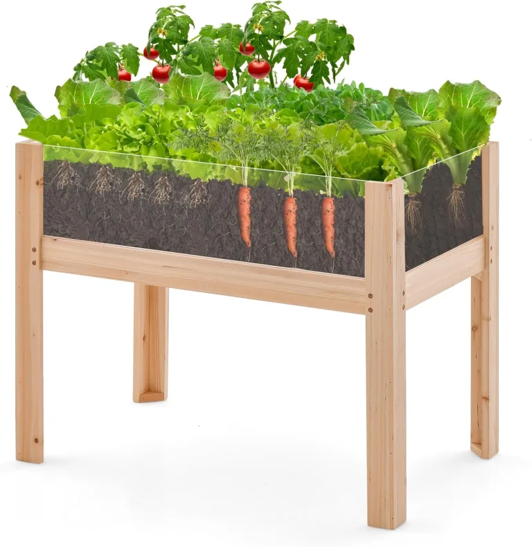 COSTWAY Hochbeet aus Holz, 130L, erhöhtes Pflanzbeet mit Ablauflöchern & transparenten Acrylplatten, Kräuterbeet rechteckig, Gartenbeet für Garten Terrasse Balkon, Pflanzkasten Natur(100x59x77cm) – Bild 1