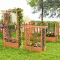 COSTWAY Blumenkasten mit Rankgitter & hängendem Dach, Pflanzkasten mit Rankhilfe, Hochbeet für Kletterpflanzen & hängende Körbe, für Hof Garten Terrasse, Pflanzkübel Holz, Orange (200x44x114cm) - Thumbnail 9