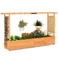 COSTWAY Blumenkasten mit Rankgitter & hängendem Dach, Pflanzkasten mit Rankhilfe, Hochbeet für Kletterpflanzen & hängende Körbe, für Hof Garten Terrasse, Pflanzkübel Holz, Orange (200x44x114cm) - Thumbnail 1