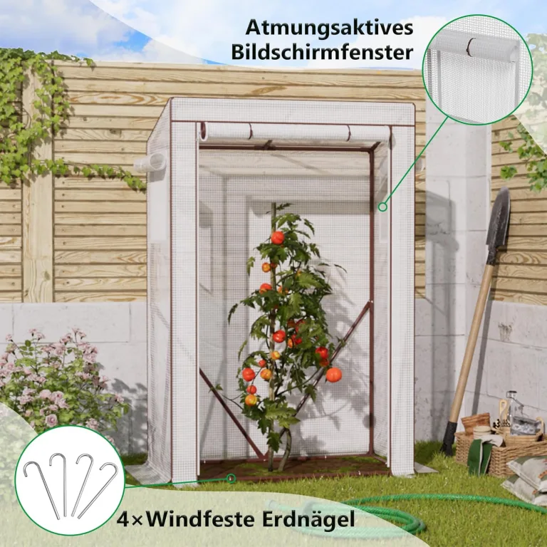 Amopatio Tomatengewächshaus, Foliengewächshaus Klein mit Atmungsaktives Fenster/verstärkter PE-Abdeckung/Erdhaken/Rolltor, 100 x 50 x 150 cm, Tomaten Gewächshaus für Garten, Balkon, Terrasse – Bild 6
