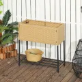 Outsunny Poly Rattan Hochbeet Blumenkasten mit Füßen Rattan Blumenkasten Blumentopf mit Ablage Sand 70 x 30 x 72 cm - Thumbnail 2
