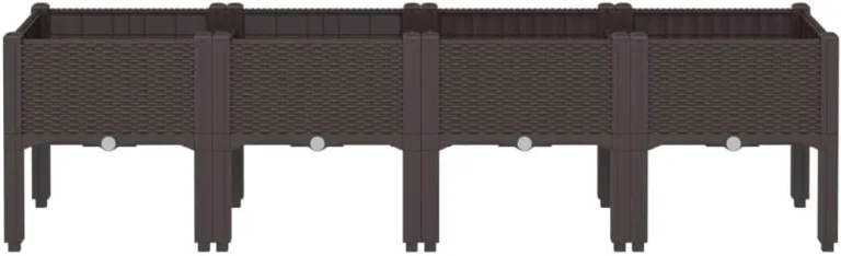 vidaXL Pflanzkasten, Blumenkübel mit Beinen Rattan-Optik, Pflanzkübel für Garten Terrasse, Blumenkasten Hochbeet Gemüsebeet, Braun 160x40x42cm PP – Bild 6
