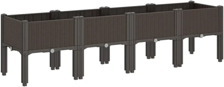 vidaXL Pflanzkasten, Blumenkübel mit Beinen Rattan-Optik, Pflanzkübel für Garten Terrasse, Blumenkasten Hochbeet Gemüsebeet, Braun 160x40x42cm PP – Bild 8