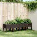 vidaXL Pflanzkasten, Blumenkübel mit Beinen Rattan-Optik, Pflanzkübel für Garten Terrasse, Blumenkasten Hochbeet Gemüsebeet, Braun 160x40x42cm PP - Thumbnail 3