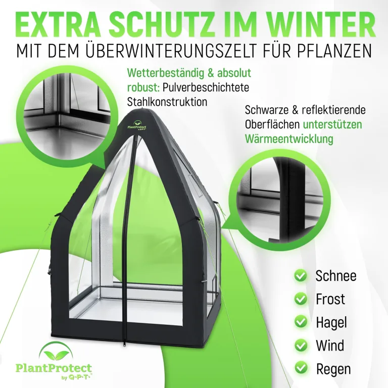 Q.P.T. Wintergewächshaus für Kübelpflanzen – strapazierfähiges PVC-Material zum Schutz vor Frost, Wind und Regen, einfache Montage inkl. Erdthermometer – Bild 2
