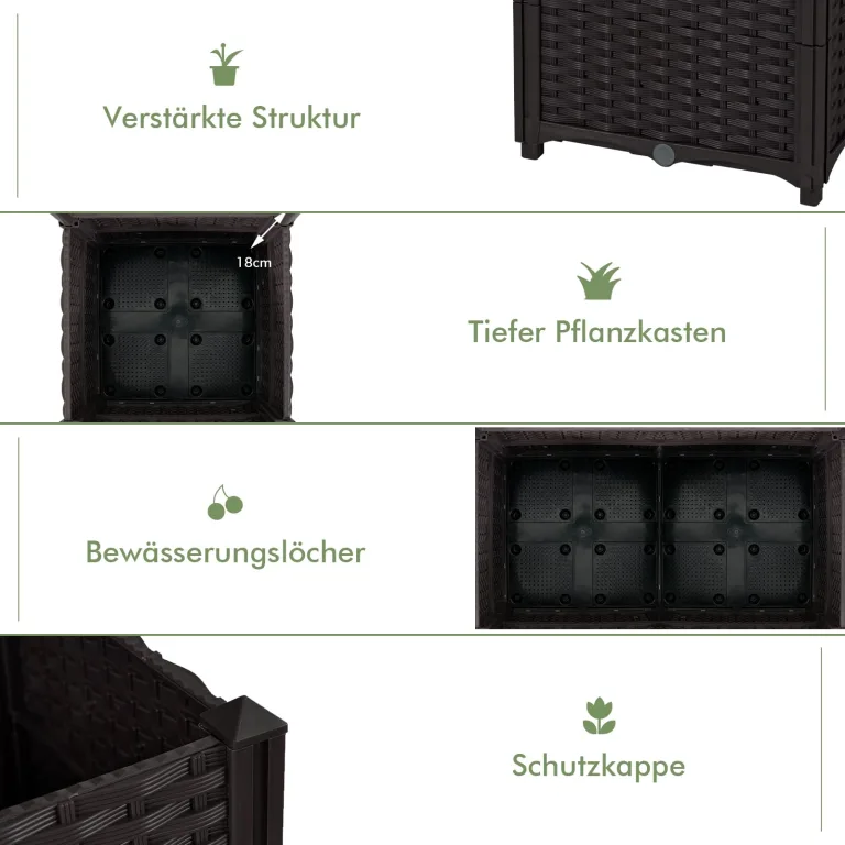 GOPLUS Blumenkasten mit Rankgitter, Hochbeet mit Spalier für Kletterpflanzen & Topfpflanzen, Tiefes Pflanzbeet mit Drainagelöchern für Balkon, Hinterhof & Garten (Braun, 80 x 40 x 122 cm) – Bild 4