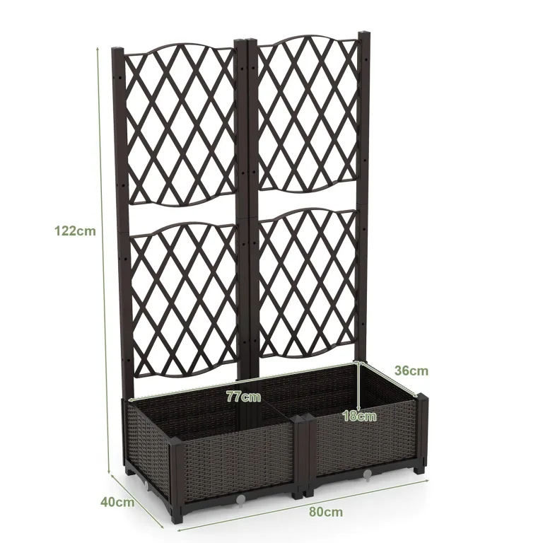 GOPLUS Blumenkasten mit Rankgitter, Hochbeet mit Spalier für Kletterpflanzen & Topfpflanzen, Tiefes Pflanzbeet mit Drainagelöchern für Balkon, Hinterhof & Garten (Braun, 80 x 40 x 122 cm) – Bild 6