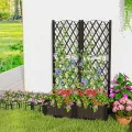 GOPLUS Blumenkasten mit Rankgitter, Hochbeet mit Spalier für Kletterpflanzen & Topfpflanzen, Tiefes Pflanzbeet mit Drainagelöchern für Balkon, Hinterhof & Garten (Braun, 80 x 40 x 122 cm) - Thumbnail 8