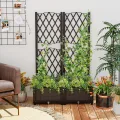 GOPLUS Blumenkasten mit Rankgitter, Hochbeet mit Spalier für Kletterpflanzen & Topfpflanzen, Tiefes Pflanzbeet mit Drainagelöchern für Balkon, Hinterhof & Garten (Braun, 80 x 40 x 122 cm) - Thumbnail 9