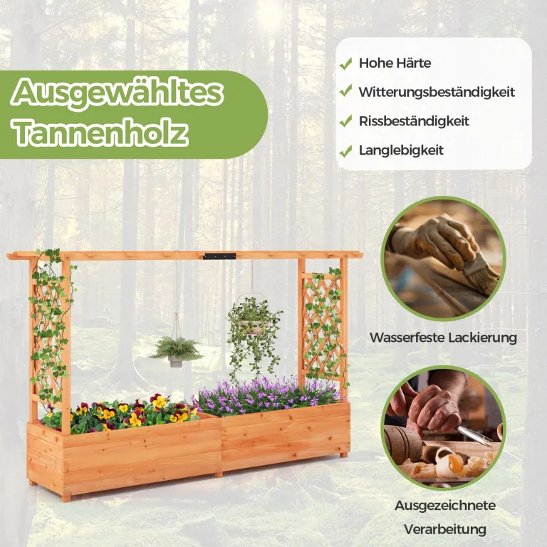 GOPLUS Hochbeet mit Rankgitter, Blumenkasten mit hängendem Dach & Ablauflöchern, Pflanzkasten Rankhilfe Pflanzkübel für Garten, Terrasse, Hof (Orange, 200 x 44 x 114 cm) – Bild 5