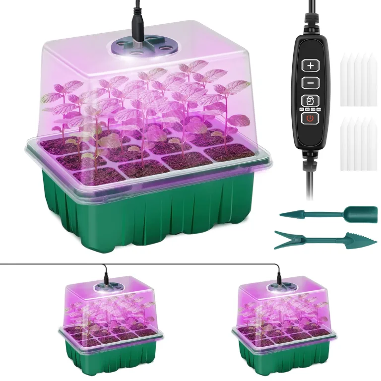 Qoolife Zimmergewächshaus Anzuchtkasten, Mini Gewächshaus Anzucht Set mit erhöhten Deckel, Setzling Starter mit Pflanzenlichter mit vollem 2 Stück (Transparent) – Bild 8