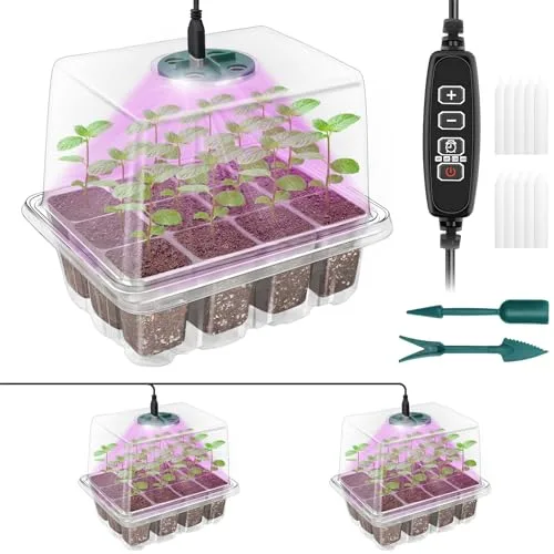 Qoolife Zimmergewächshaus Anzuchtkasten, Mini Gewächshaus Anzucht Set mit erhöhten Deckel, Setzling Starter mit Pflanzenlichter mit vollem 2 Stück (Transparent) – Bild 10