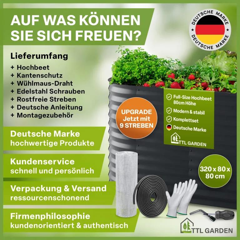 TTL GARDEN 320x80x80cm Elegance XL Metall Hochbeet Anthrazit - Stahl rostfrei verzinkt & grau lackiert Wellblech ovale Form sehr stabil Garten Beet für Gemüse Kräuter Blumen Gartenbeet Gemüsebeet – Bild 7