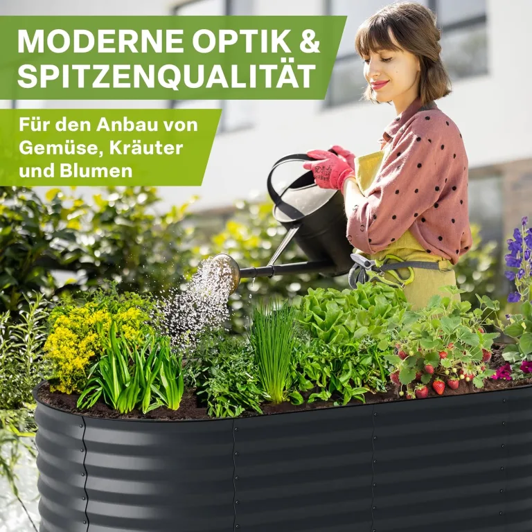 TTL GARDEN 160x80x80cm Elegance M Metall Hochbeet Anthrazit - Stahl rostfrei verzinkt & grau lackiert Wellblech ovale Form sehr stabil Garten Beet für Gemüse Kräuter Blumen Gartenbeet Gemüsebeet – Bild 6