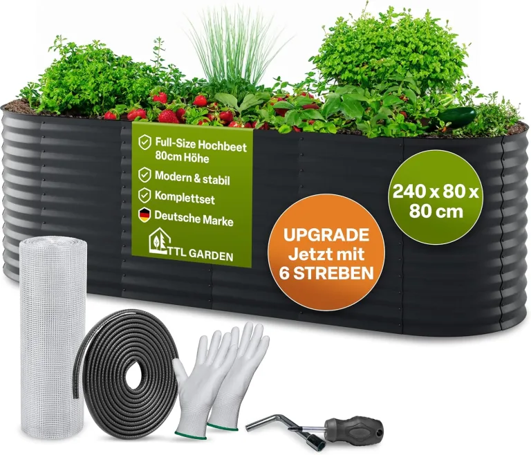TTL GARDEN 160x80x80cm Elegance M Metall Hochbeet Anthrazit - Stahl rostfrei verzinkt & grau lackiert Wellblech ovale Form sehr stabil Garten Beet für Gemüse Kräuter Blumen Gartenbeet Gemüsebeet – Bild 8