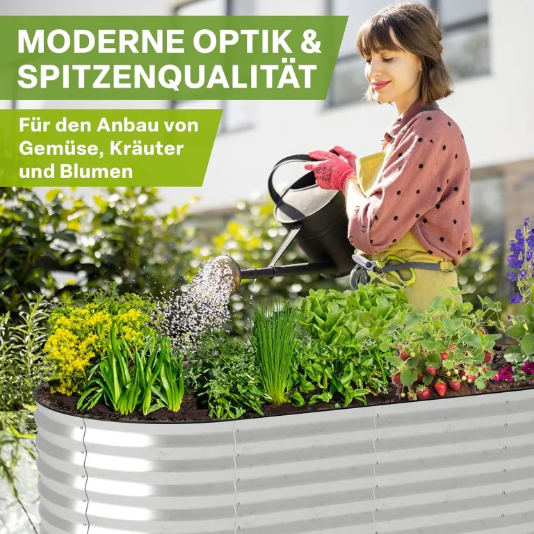 TTL GARDEN 160x80x80cm Spirit M Metall Hochbeet Silber - Stahl rostfrei verzinkt Wellblech ovale Form groß sehr stabil & wetterfest Garten Beet für Gemüse Kräuter Blumen Gartenbeet Gemüsebeet – Bild 6